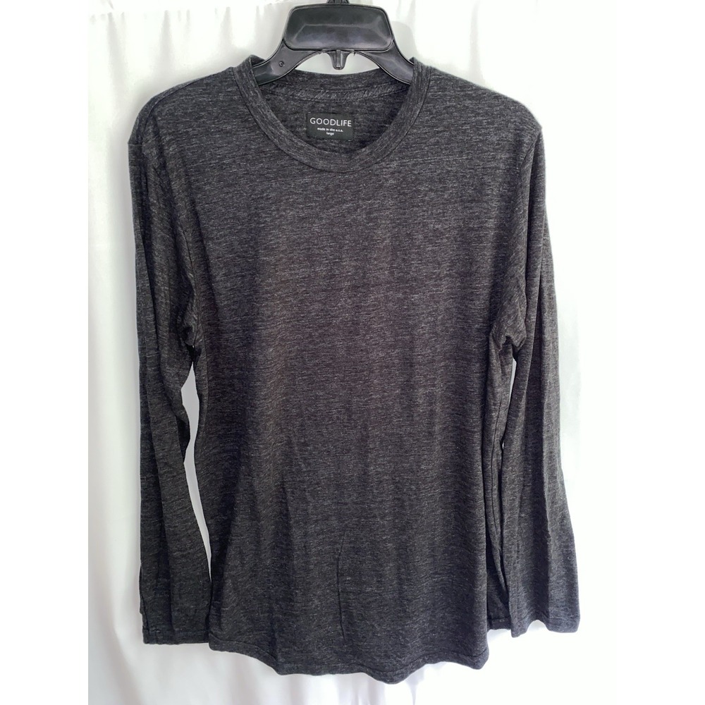 Goodlife Shirt Mens Large Charcoal Long Sleeve Crew Neck Tri Blend USA Curve Hem